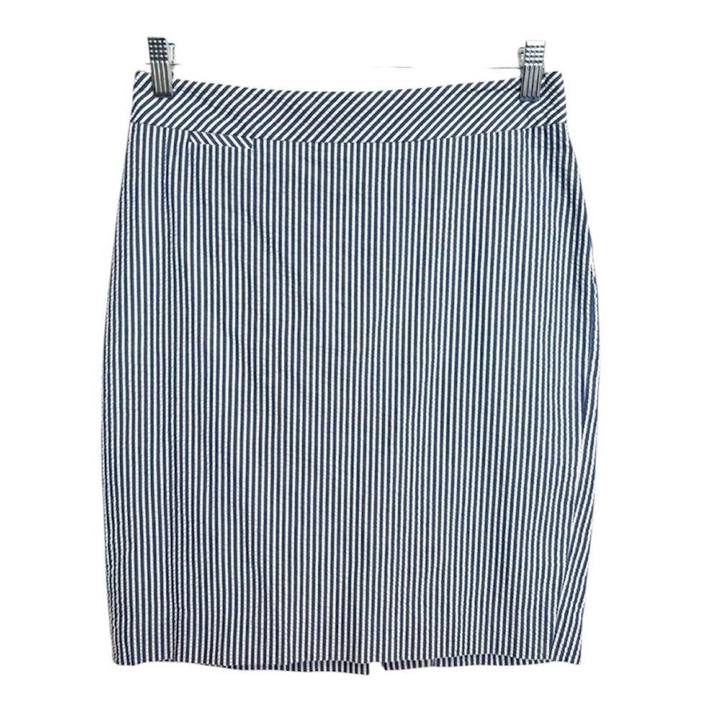 J. Crew The Pencil Skirt Seersucker Blue Ivory Stripe Women’s 4 Coastal Career
